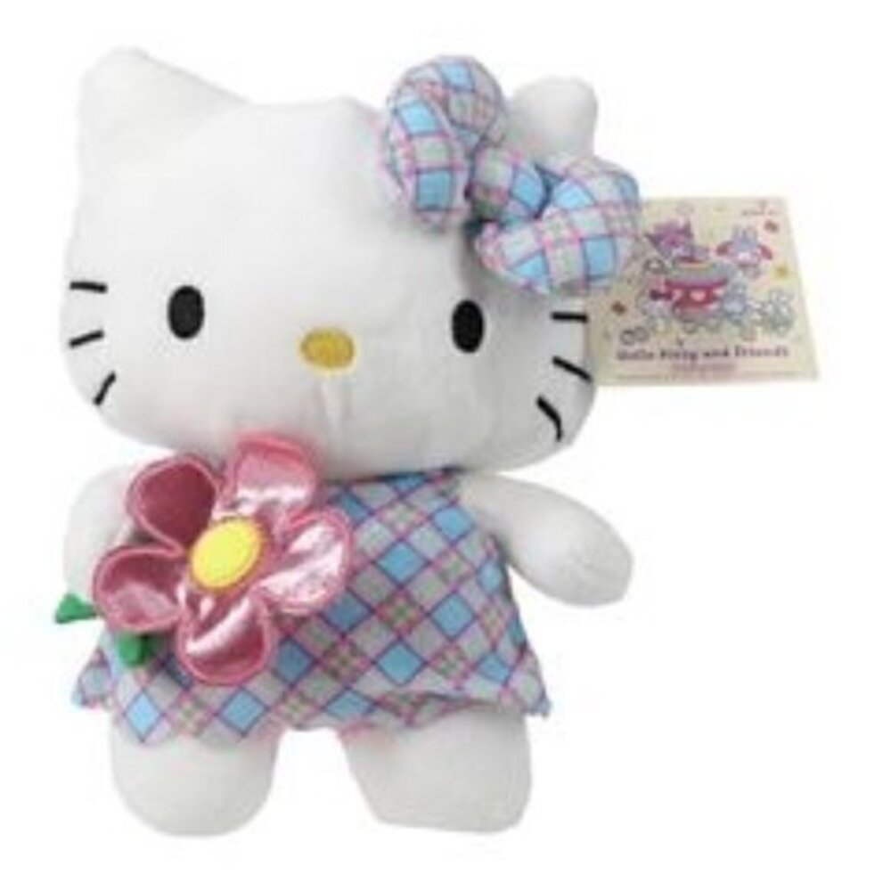Hello Kitty Easter Plush Doll Kawaii Toy 2024 Plaid Flowers Sanrio New with Tag